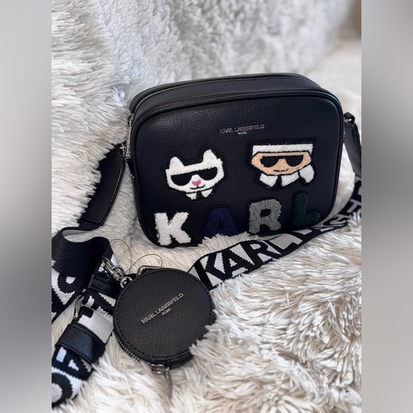 Karl Lagerfeld Handbags - Karl Lagerfeld Black Crossbody Bag with Character Accents